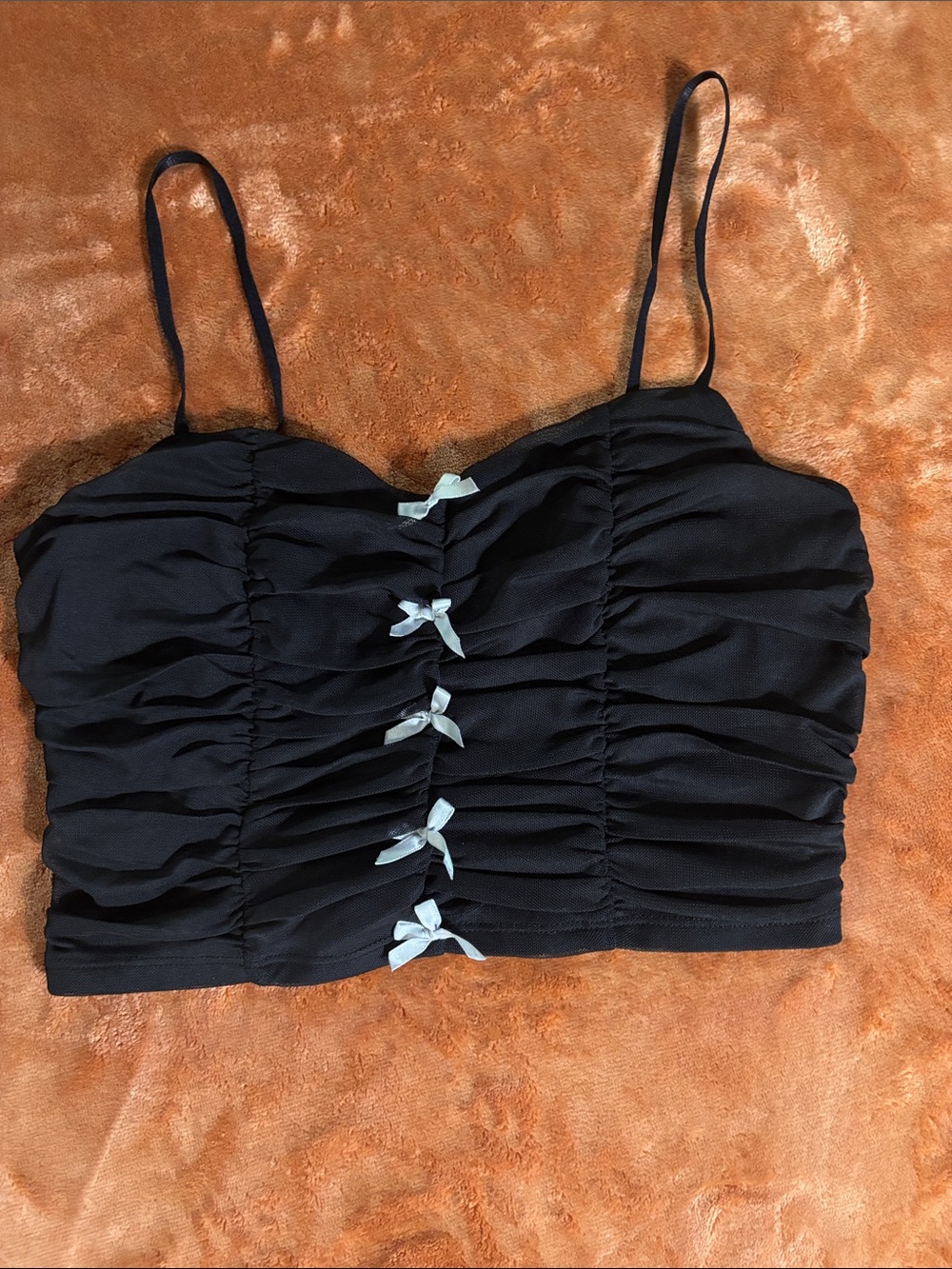Women’s Black Ruched Cropped Cami Top